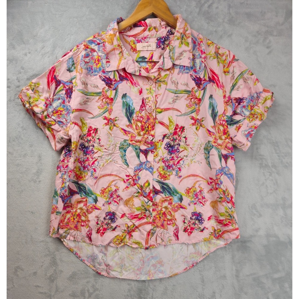 Papinelle Womens Floral Pajama Top Shirt Pink Short Sleeve Large Viscose Lenzing